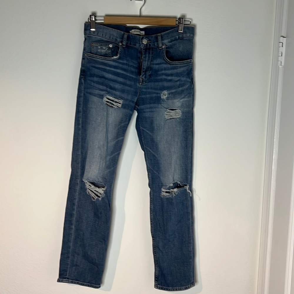 Zara Premium denim distressed jeans size US 2 destroyed style straight leg